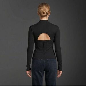 100% Cotton Long-Sleeve Ribbed Mock Neck Top